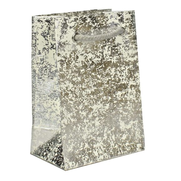 Small Handmade Premium Recycled Cotton Paper Gift Bag, 4" X 6", Crushed Foil ^_ - Picture 1 of 2